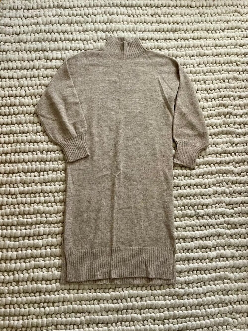 MICAELA GREG Baby Alpaca Wool Blend Turtleneck Knit Beige Sweater Dress Size S